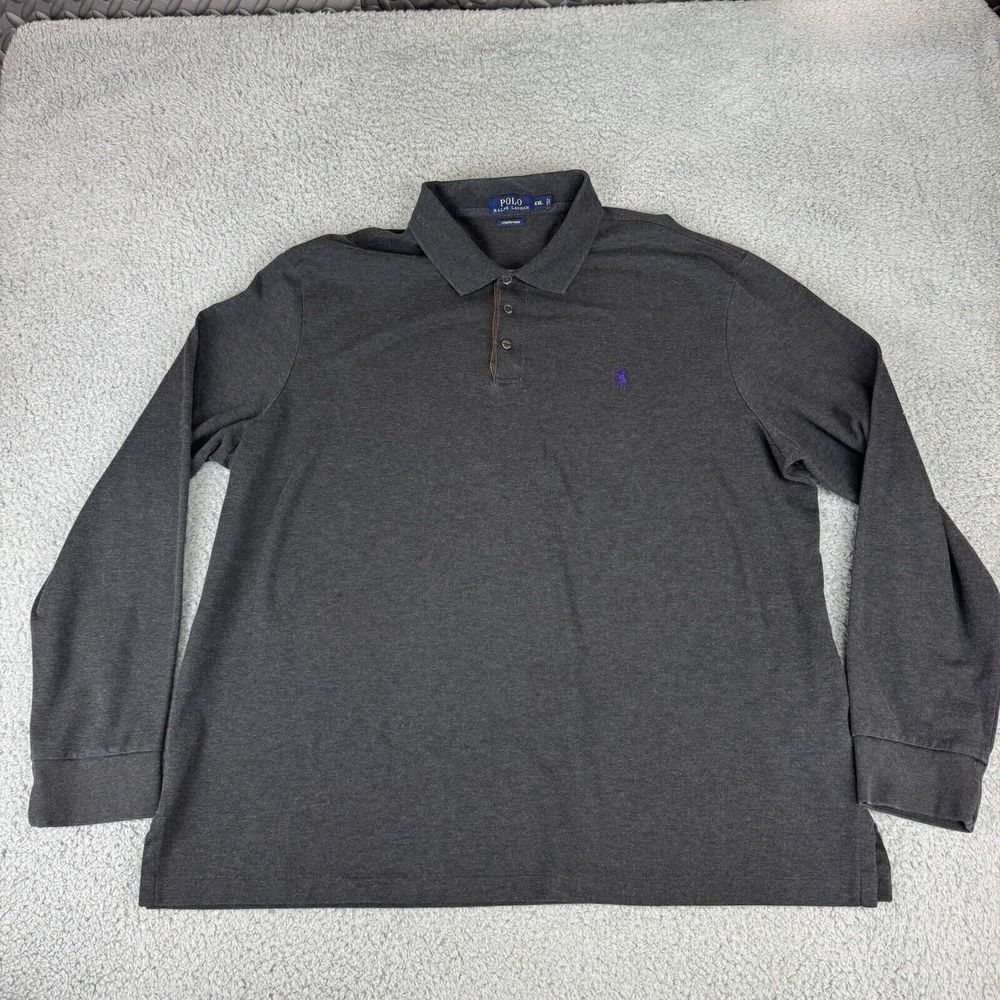 Polo Ralph Lauren Shirt XXL Gray Long Sleeve Polo Custom Slim Fit Stretch Mesh